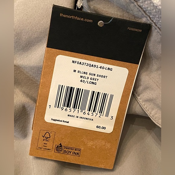 The North Face Men's Rolling Sun Packable Gray Shorts - Size 40 Long NWT - Picture 10 of 12